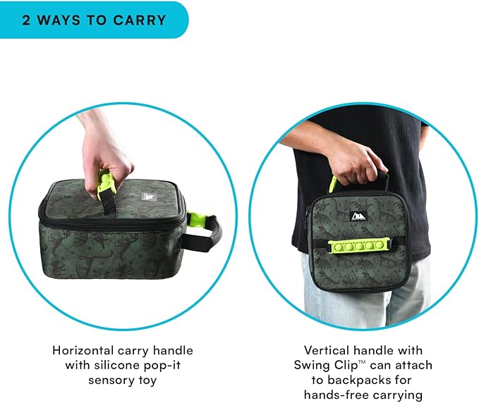 Arctic Zone Pop-it Kids Lunch Box Combo with Sensory Pop Handle, 210g Ice Pack, and Sandwich Container, Dino Skeleton Dye