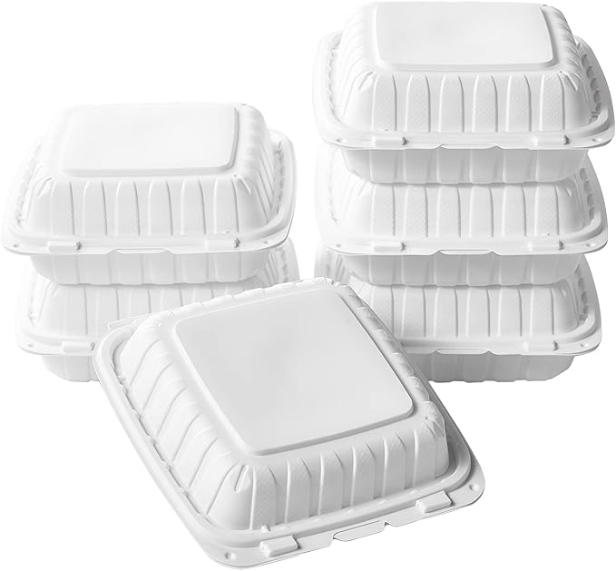 CIAO! 8"x8"X3" MFPP White Hinged Container With Lid 1 Compartment (Case of 200)
