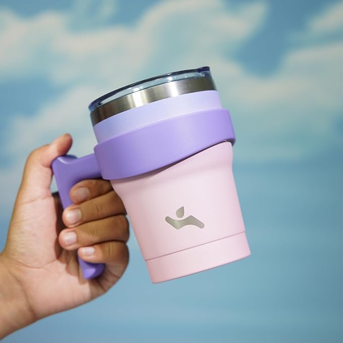 10 oz Tumbler with Handle and 2 Straw 2 Lid, Insulated Water Bottle Stainless Steel Vacuum Cup Reusable Travel Mug,Pastel Sunset