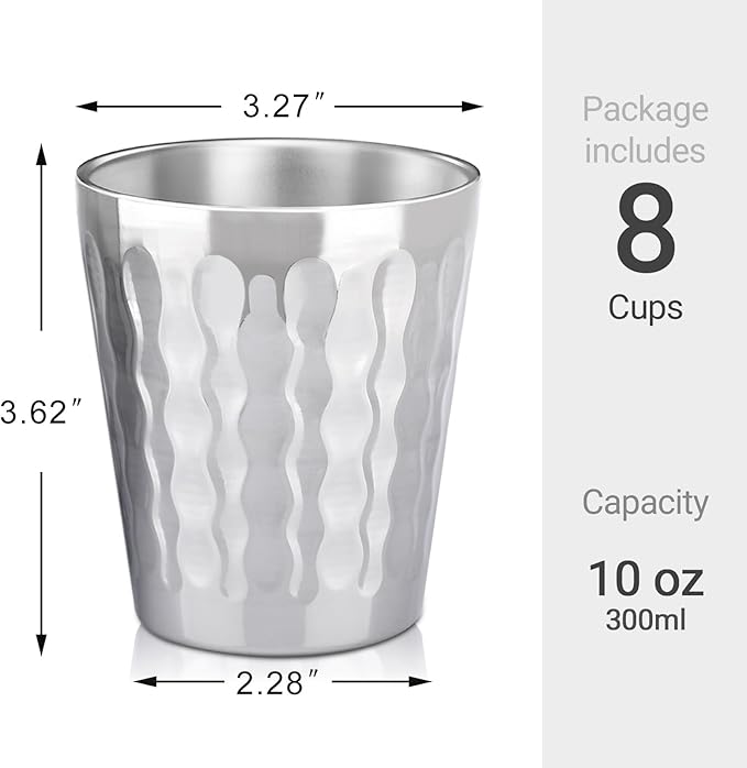 Beasea Stainless Steel Cups 10 oz, 8 Pack Small Bulk Stainless Steel Tumbler Stackable Insulated Cups for Drinking Double Wall Metal Glasses Tin Cups for Home Restaurant Office Party Camping