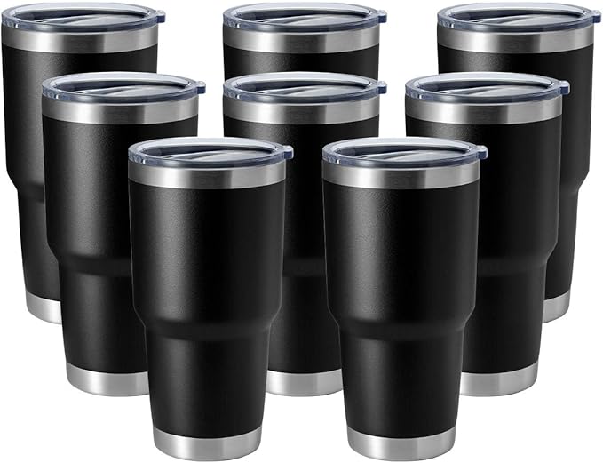 HASLE OUTFITTERS 30oz Stainless Steel Tumbler, Double Wall Vacuum Insulated Travel Mug Tumbler, Durable Insulated Coffee Mug, Gift Box Set (Black, 8)