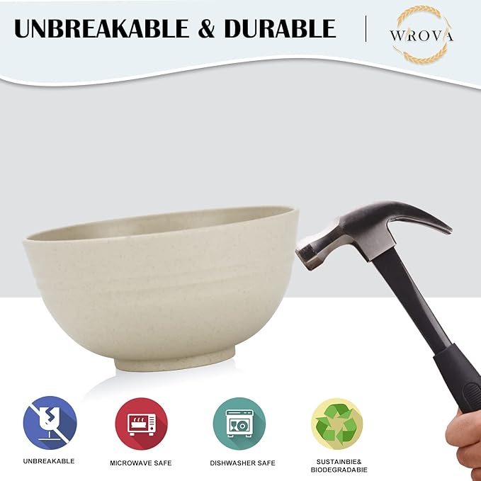 Wrova Wheat Straw Bowl Sets,8 PCS Unbreakable Cereal Bowls 26 OZ,Microwave and Dishwasher Safe Bowls, Kitchen Bowl suitable for cereal,salad,snack and soup (Beige)