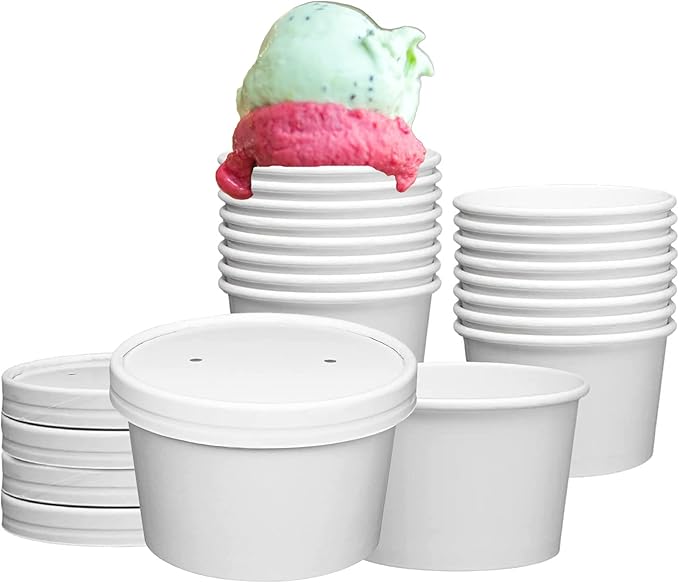 250 Sets White Paper Food Containers With Vented Lids, To Go Hot Soup Bowls, Disposable Ice Cream Cups (8oz)