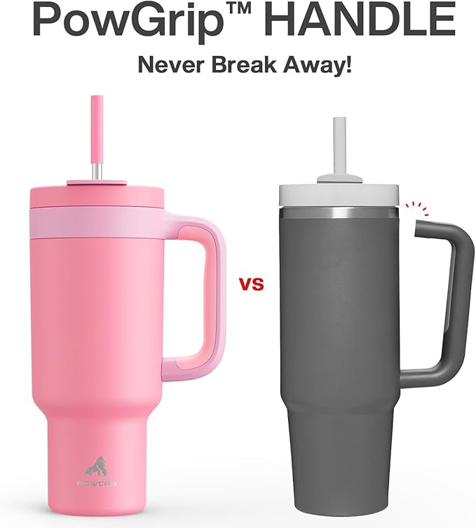 40 oz Tumbler with Handle, 2-in-1 Straw and Sip Lid, Leakproof, Dishwasher Safe, Insulated Stainless Steel Travel Coffee Mug, Keeps Cold for 34 Hours, Fits in Car Cup Holder (Coral)