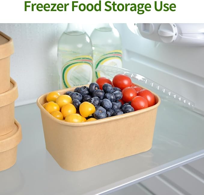 50 Pack 35 oz Paper Meal Prep Containers Disposable, Paper Food Containers with Lids Take Out Containers Microwavable and Freezable for Hot/Cold Use