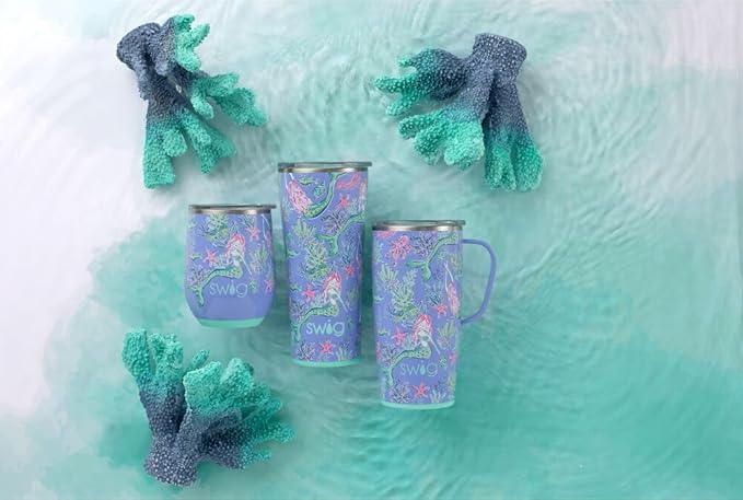 Swig Life 22oz Travel Mug, Insulated Tumbler with Handle and Lid, Cup Holder Friendly, Dishwasher Safe, Stainless Steel, Travel Coffee Cup, Insulated Mug with Lid (Under the Sea)