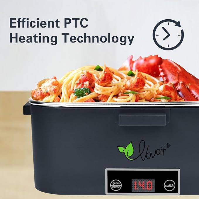 Vovoir 1.8L Large Electric Lunch Box,80W 110V/12V/24V 3 in 1 Portable Food Warmer Lunch Heater for Car Truck Home Work,Heated Lunch Boxes for Adults-Leak Proof