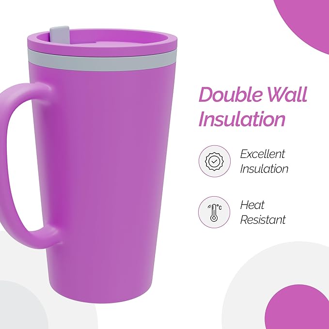 Copco Cone Desk Mug, 16 Ounce - Double Wall Insulated Travel-Friendly Mug with Lid and Handle, Microwave & Dishwasher Safe, BPA-Free Mug, Desk-Friendly & Car Cup Holder Compatible (Purple)