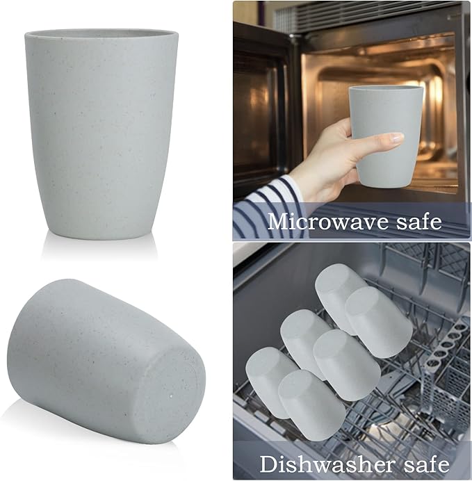 Wheat Straw Cups 8 PCS Good Alternative to Plastic Reusable Cups 20 oz Unbreakable Drinking Cup Reusable Dishwasher Safe Water Plastic Glasses Light Grey