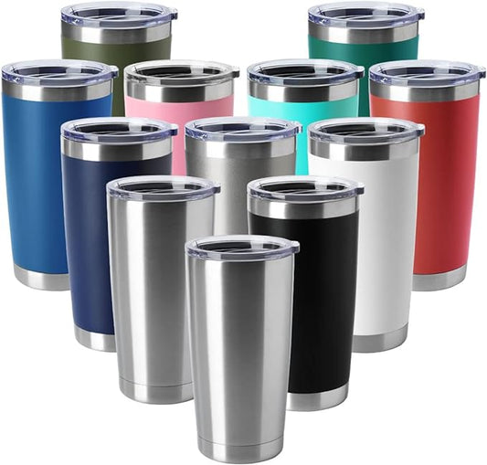 HASLE OUTFITTERS 20oz Tumblers Stainless Steel Mugs with Lid Double Wall Vacuum Insulated Coffee Cups for Cold & Hot Drinks (20oz-Mix, 12 Pack)