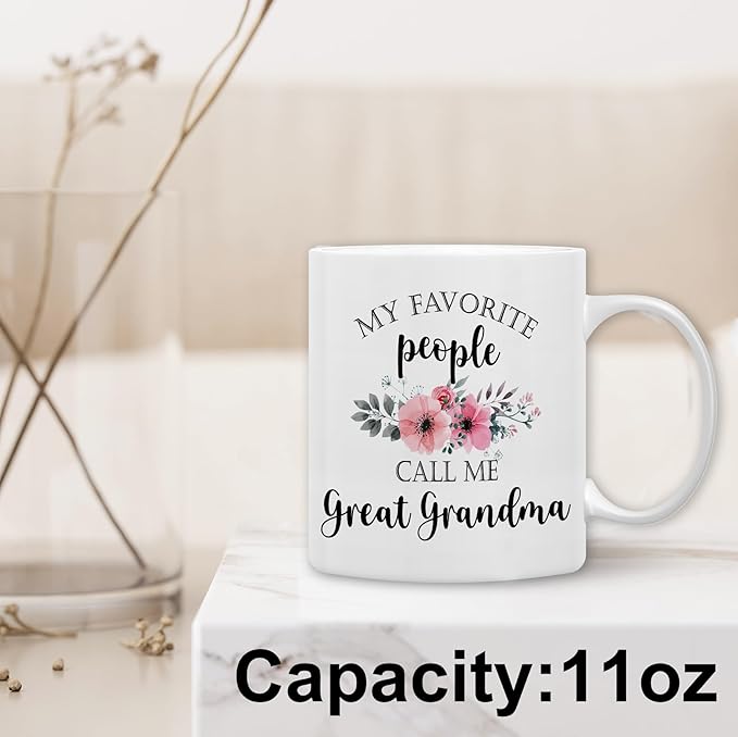 QASHWEY Great Grandma Coffee Mug, Great Grandma Gifts, Mothers Day Mugs Tea Cup Gift for GreatGrandma, GreatGrandmother Gifts, My Favorite People Call Me GreatGrandma Coffee Cups Ceramic 11oz