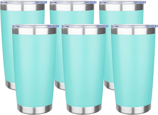 20oz Tumbler with Lid Stainless Steel Insulated Tumblers Travel Coffee Tumbler Bulk Double Wall Vacuum Insulated Water Cup Christmas Gifts for Women Men Her Him Home Office (Teal, 6pack)