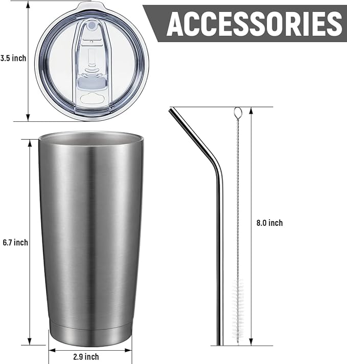 COMOOO 20oz Stainless Steel Tumbler Bulk Double Wall Vacuum Coffee Cup Insulated Travel Mug with Lid and Straw Durable Powder Coated Insulated Coffee Cup for Cold & Hot Drinks (silver, 4 pack