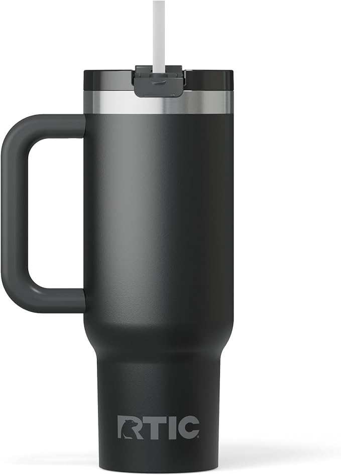 RTIC 30 oz Road Trip Tumbler Double-Walled Ceramic Lined InsulatedStainless Steel Portable Travel Coffee Mug Cup with Lid, Handle and Straw, Black