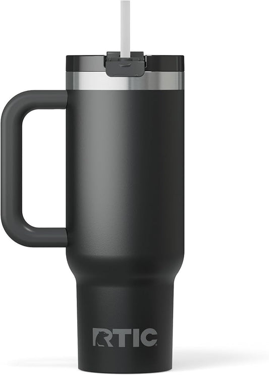 RTIC 30 oz Road Trip Tumbler Double-Walled Ceramic Lined InsulatedStainless Steel Portable Travel Coffee Mug Cup with Lid, Handle and Straw, Black