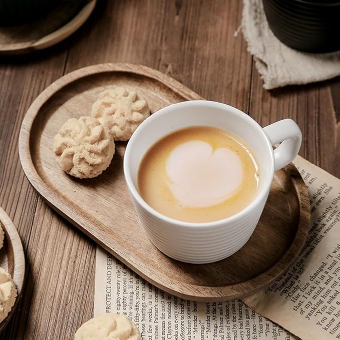 Simple Ceramic Coffee Cup, Striped Coffee Mug with Handle, Latte Cup, Milk Cup, Water Cup, Afternoon Tea Cup (Circle Grain)