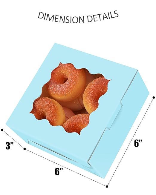 qiqee Light Blue Cookie Boxes with Window 36packs 6x6x3 Light Blue Bakery Box Pastry Box for Wedding Favor Birthday ＆ Party