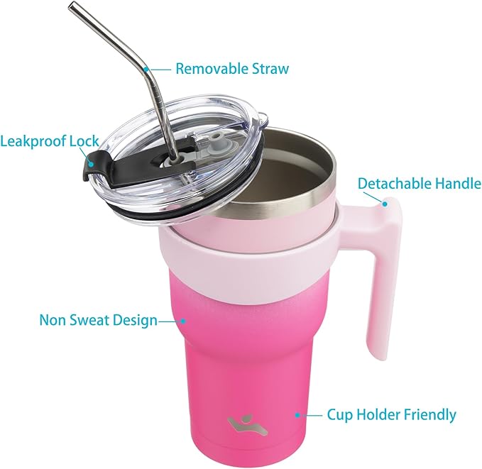 30 oz Tumbler with Handle and 2 Straw 2 Lid, Insulated Water Bottle Stainless Steel Vacuum Cup Reusable Travel Mug, Cherry