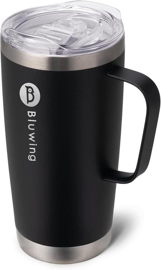 20 oz Insulated Tumbler with Handle Stainless Steel Travel Coffee Mug with Lid and Straw, Double Wall Tumbler Cups for Women and Men, BPA Free (Black)
