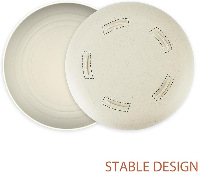 Wrova Large Wheat Straw Dinner Plates - 11 Inch Set of 8 - Unbreakable, Dishwasher & Microwave Safe - Deep Edge for Kitchen & Camping (Beige)