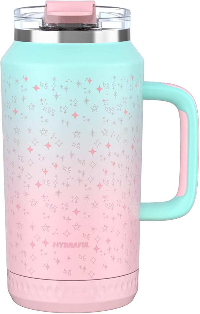 Hydraful 64 oz Tumbler with Handle and Straw - 100% Leak-Proof - Insulated Cup Reusable Stainless Steel Large Water Bottle Travel Mug for Gym, Hiking, and Camping - Gifts for Women Men Him Her