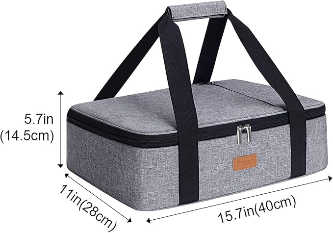 Casserole Carrier for Hot or Cold Food, Expandable Insulated Bag, Perfect Lasagna Holder Tote for Potlucks, Picnics, Beaches, Traveling, Fits 15.7" * 11" Baking Dish, Lunch Bag Gray (1PC)