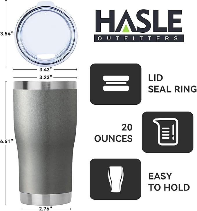 HASLE OUTFITTERS 20 oz Tumbler Bulk, Stainless Steel Tumblers with Lid, Vacuum Insulated Tumbler, Double Wall Tumbler Cup, coffee mugs, Gray, 1 Pack