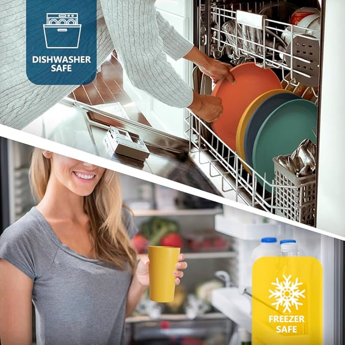 Teivio 32-Piece Kitchen Plastic Wheat Straw Dinnerware Set, Service for 8, Dinner Plates, Dessert Plate, Cereal Bowls, Pasta Bowls, Unbreakable Outdoor Camping Dishes, Autumn Multicolor