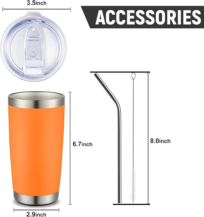 COMOOO 20oz Double Wall Vacuum Insulated Travel Mug, Stainless Steel Tumbler with Lid and Straw Durable Powder Coated Insulated Coffee Cup for Cold & Hot Drinks（Orange, 1 Pack）