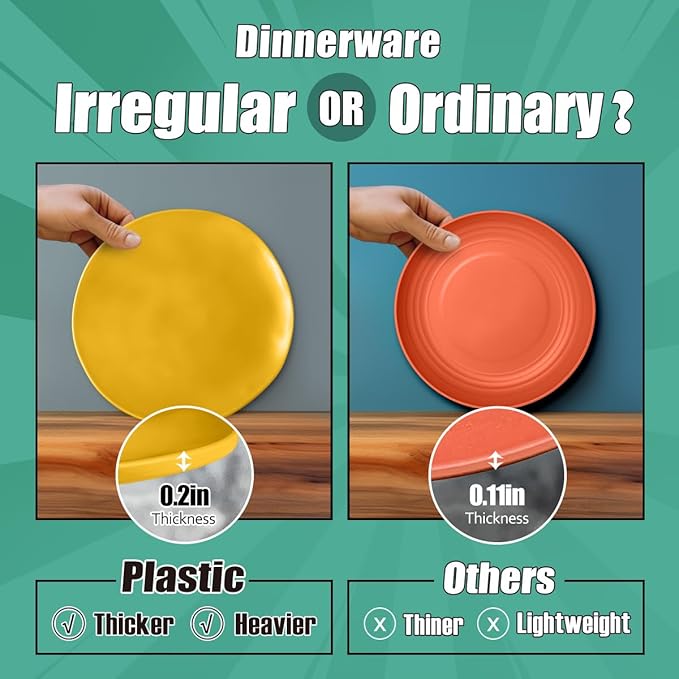 Teivio 32-Piece Kitchen Plastic Wheat Straw Dinnerware Set, Service for 8, Dinner Plates, Dessert Plate, Cereal Bowls, Cups, Unbreakable Plastic Outdoor Camping Dishes, Irregular Autumn Multicolor