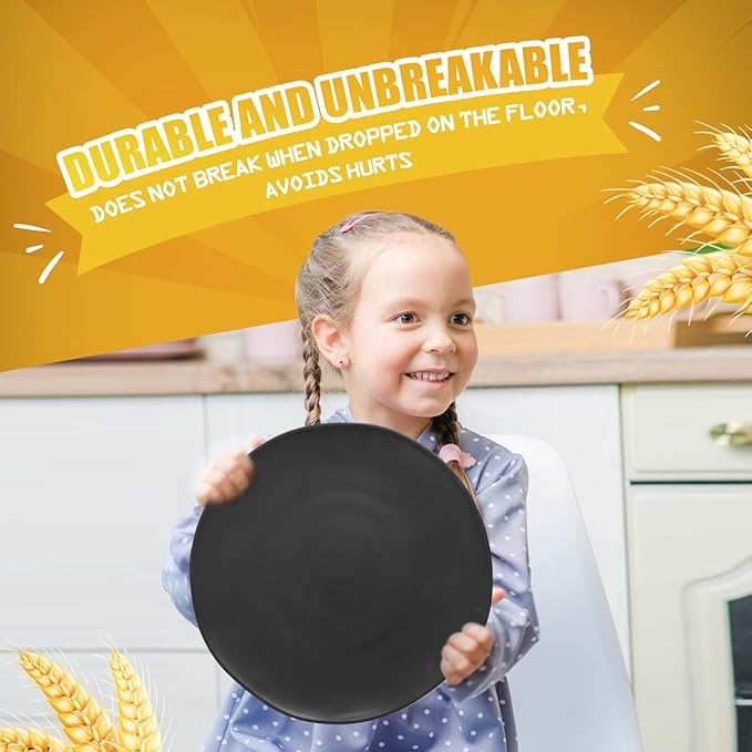 Teivio 32-Piece Kitchen Plastic Wheat Straw Dinnerware Set, Service for 8, Dinner Plates, Dessert Plate, Cereal Bowls, Cups, Unbreakable Colorful Plastic Outdoor Camping Dishes, Black Matte