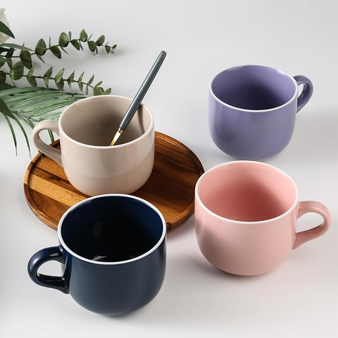 21 OZ Large Soup Mugs with Handles Microwave Safe, Oven Proof Soup Bowls, Porcelain Soup Cup for Dishwasher, Home, Office, Breakfast, Tea Parties, Dinner, Pink