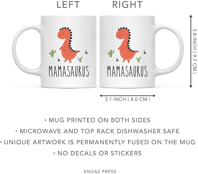 Andaz Press Mother's Day 11oz. Ceramic Coffee Tea Mug Gift for Mom, Mamasaurus, Dinosaur Graphic, 1-Pack, Birthday Christmas Gift Ideas