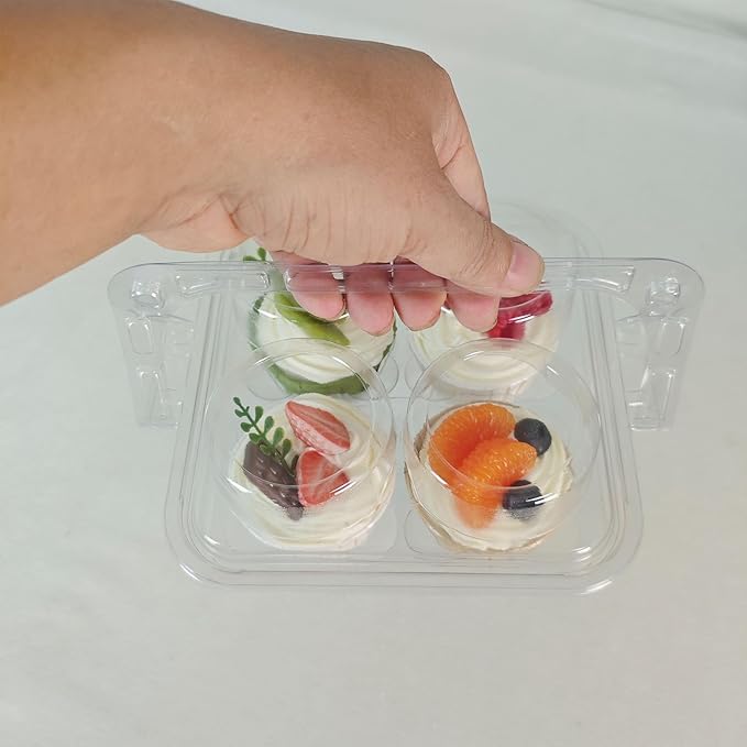 60 Pack of 4-Chamber Handheld Transparent Muffin Container, Disposable Plastic Cupcake Container With Lid, Cake Rack