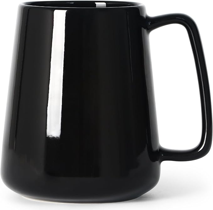 Smilatte 24 OZ Large Coffee Mug, Nice Ceramic Boss Tea Cup with Big Handle for Dad Men Women, Unique Style For Any Kitchen, Black