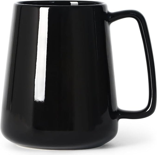 Smilatte 24 OZ Large Coffee Mug, Nice Ceramic Boss Tea Cup with Big Handle for Dad Men Women, Unique Style For Any Kitchen, Black