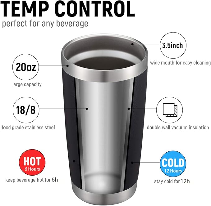 COMOOO 20oz Tumbler with Straw Stainless Steel Insulated Coffee Tumbler Cups Double Wall Vacuum Travel Coffee Mug with Splash Proof Sliding Lid for Hot Cold Drinks (Mix Color,6 Pack)