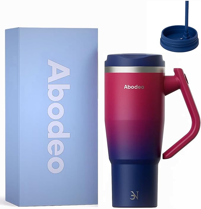 40 oz Coffee Tumbler, Stainless Steel Insulated Tumblers | Leakproof Reusable Travel Coffee Mug with 2-in-1 Straw & Lid | Double Wall Vacuum Insulated - Fits Car Cup Holders (Blue & Red)