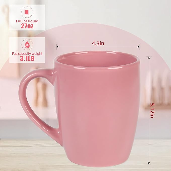 27OZ Extra Large Ceramic Coffee Mug, Jumbo Coffee Mugs, Big Tea Cups with a Large Handle for Office and Home set of 2 (Pink)