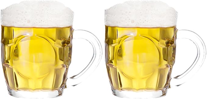 Dimple Stein Beer Mug Set, 10 oz Beer Glasses with Handle, Glass Beer Mugs, Dishwasher and Freezer Safe, Clear and Sturdy, Set of 2
