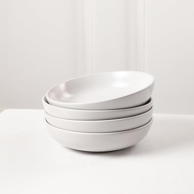 Earth & Clay Mia 12-Piece Stoneware Dinnerware Set, Plates and Bowls Set, Dishwasher and Microwave Safe, Dish Set for 4, White