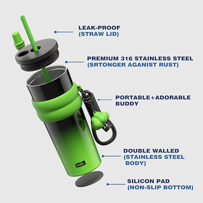 24 oz Stainless Steel Tumbler with Lid and Straw, Insulated Water Bottle Leak Proof for Hot and Cold, Portable Travel Coffee Mug, Reusable Coffee Cup for Women, Green