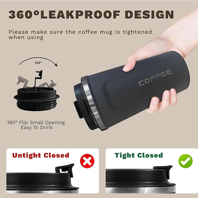 Travel coffee mugs leak-proof, reusable coffee cups with lids, stainless steel vacuum thermos coffee tumblers,thermal insulation cups for men and women hot & cold drinks(2nd-Blue, 12OZ)