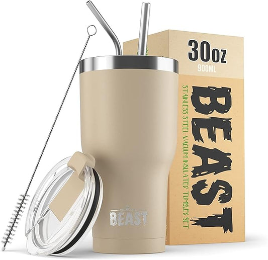 Beast 30 oz Tumbler Stainless Steel Vacuum Insulated Coffee Ice Cup Double Wall Travel Flask (Sand)