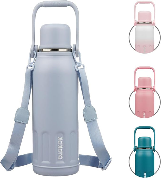BJPKPK Insulated Thermal Water Bottle with Handle and Lid 50oz BPA Free Stainless Steel Water Bottles for Cold and Hot Beverages,Blue Haze