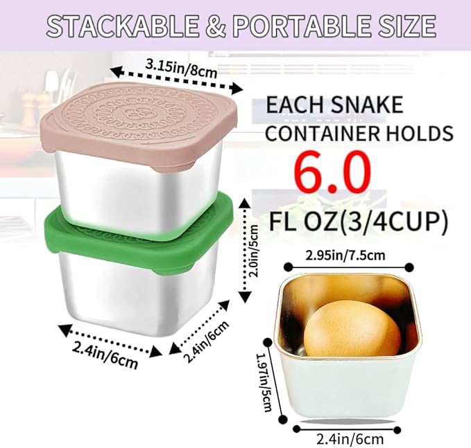 6Pack 6oz Stainless Steel Snack Containers for Kids, Easy Open Leak Proof Metal Toddler Snack Containers with Silicone Lids, Stackable Metal Toddler Lunch Box for School-U.S.Design Patent