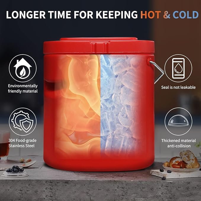 5 Gallon Insulated Soup Container Commercial Food Warmer for Hot or Cold Food, 21QT Hot Box for Catering, Food Cooler with 4 Buckles, Handles, Spoon, Soup Carrier for Restaurant, Canteen,Home