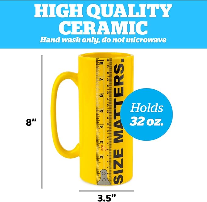 BigMouth Inc Ruler Coffee Mug, Funny Ceramic Novelty Cup with Actual Scale 8 inch Ruler, Gag Gift for Adults and Coffee Lovers, 32 ounces