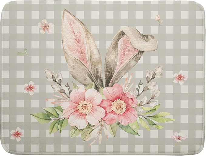 Spring Easter Dish Drying Mats for Kitchen Counter 18×24 Inch Cute Bunny Flowers Large Microfiber Drying Mat Kitchen Accessories Dish Rack Mat Drainer Pad Washable Absorbent