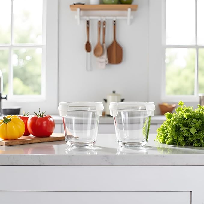 24 Oz Glass Food Storage Container, 3 Cup Round Glass Soup Container with Airtight Lids, Round Food Containers, Leakproof Soup Storage Container, DishwasherMicrowave & Freezer Safe (4 Pack)